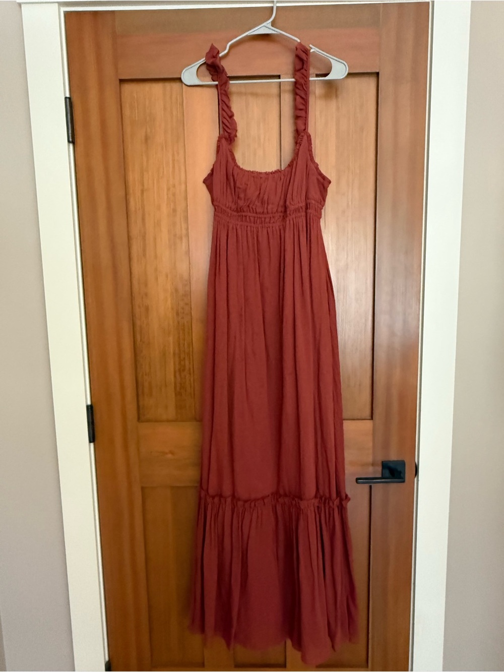 Loup Charmant Rust Maxi Dress with Ruffled Straps M-l